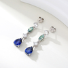 ECB0004银镀18K白金培育蓝宝流苏莫桑钻耳环主石9*7mm/1.5ct*2 2